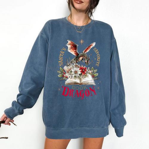 Santa's Favorite Book Dragon Christmas Magic Comfort Colors Sweatshirt - Bookorys