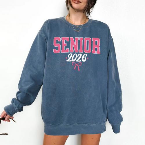 Senior 2026 Pink Coquette Bow Class Of 2026 Graduation Women Comfort Colors Sweatshirt - Best Gift Smart