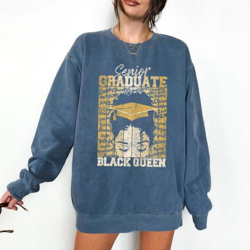 Senior Graduate 2024 Queen Graduation Educated Melanin Comfort Colors Sweatshirt - Best Gift Smart