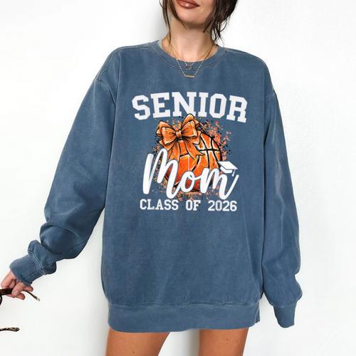 Senior Mom Class Of 2026 Coquette Bow Basketball Graduation Comfort Colors Sweatshirt - Best Gift Smart