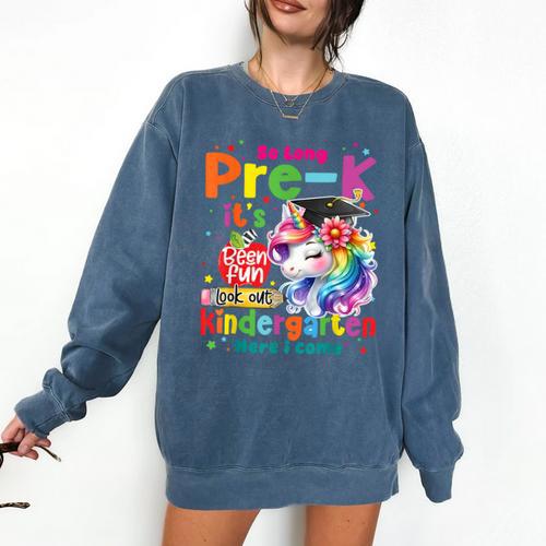 So Long Prek Pre-K Graduation Graduate Unicorn Kids Girls Comfort Colors Sweatshirt - Best Gift Smart