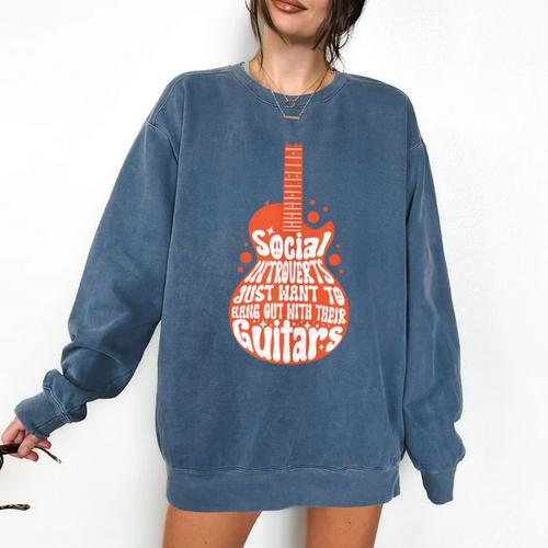 Social Introverts Hang Out With Guitars Musician Guitarist Comfort Colors Sweatshirt - Raresse