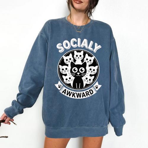 Socially Awkward Cute Introvert Cat Meme Anti-Social Club Comfort Colors Sweatshirt - Raresse