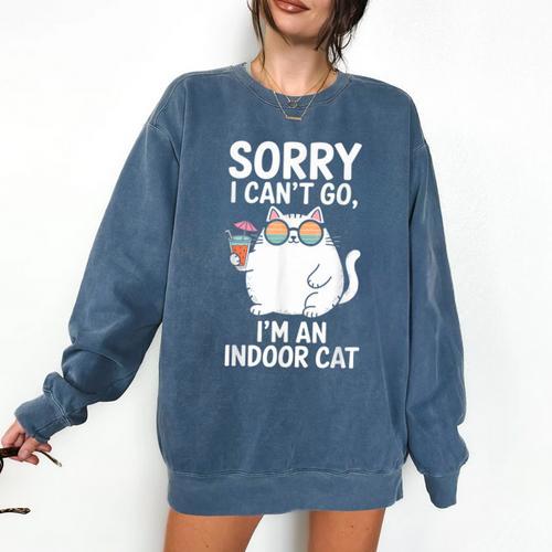 Sorry I Can’t Go I’m An Indoor Cat Introvert Cat Comfort Colors Sweatshirt - Raresse