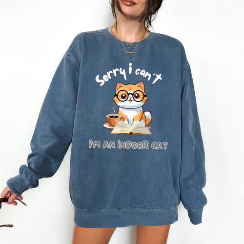 Sorry I Can't Indoor Cat Top For Introvert With Coffee Book For Men Women Kids Comfort Colors Sweatshirt - Raresse