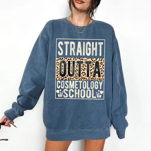 Straight Outta Cosmetology School Leopard Graduation Comfort Colors Sweatshirt - Best Gift Smart