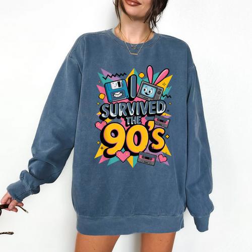 I Survived The 90s – Cute Retro Cartoon Nostalgia Comfort Colors Sweatshirt - Figerry