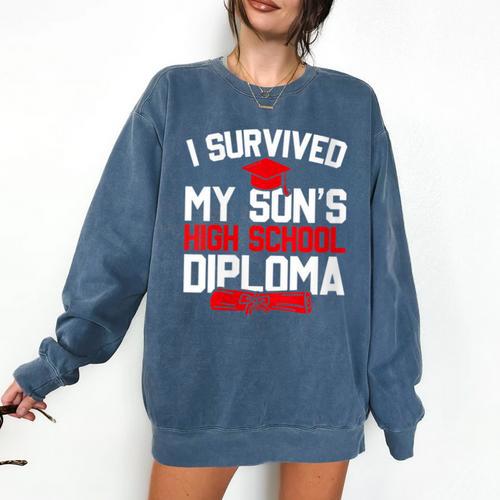 I Survived My Son's High School Diploma Graduation Comfort Colors Sweatshirt - Best Gift Smart