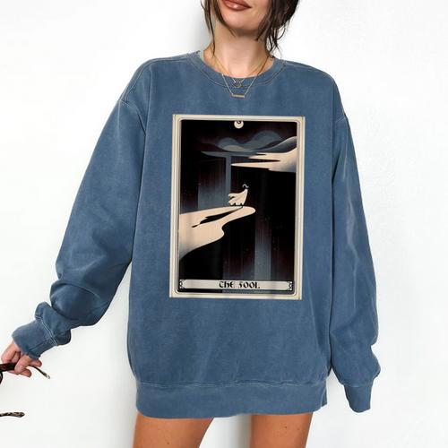 Tarot Cards Guide Book Esoteric Mysticism Clothing The Fool Tarot Card -Adults & Kids Small Short Sleeve Crew Neck Classic Fit Comfort Colors Sweatshirt - Bookorys