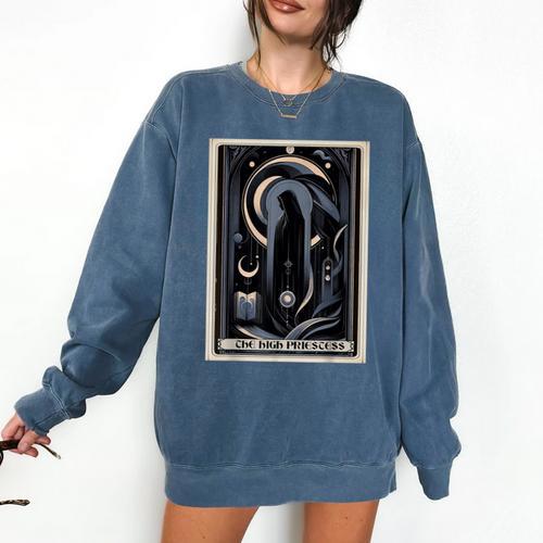 Tarot Cards Guide Book Esoteric Mysticism Clothing The High Priestess -Adults Small Classic Fit Short Sleeve Comfort Colors Sweatshirt - Bookorys