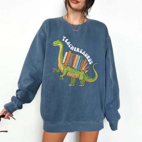 Teachersaurus Dinosaur Teachers Dino Reading Book Librarian Comfort Colors Sweatshirt - Bookorys DE