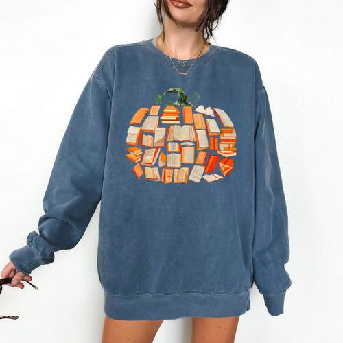 Thanksgiving Fall Books Pumpkins Vintage Library Teacher Kid Comfort Colors Sweatshirt - Bookorys