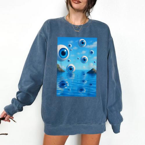 Trippy Weirdcore Frutiger Aero Surreal Eyeballs Y2K Comfort Colors Sweatshirt - Figerry