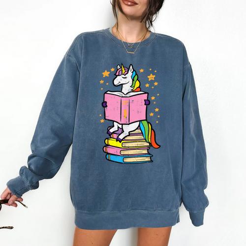 Unicorn Read Reading Book Librarian America Girls Women Comfort Colors Sweatshirt - Bookorys