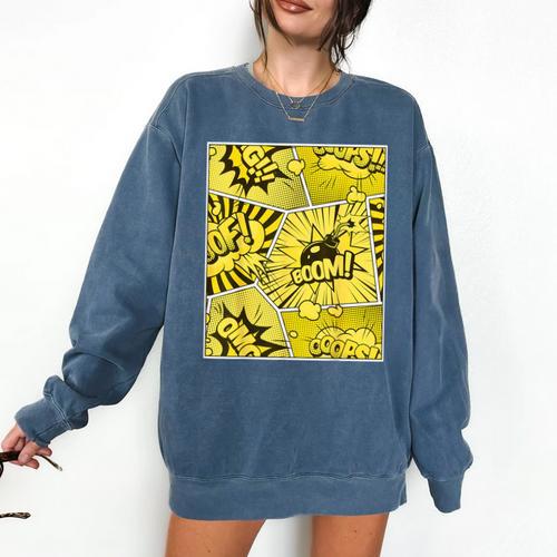 Varsity-Gold Yellow Comic Book University Varsity-Gold Comfort Colors Sweatshirt - Bookorys