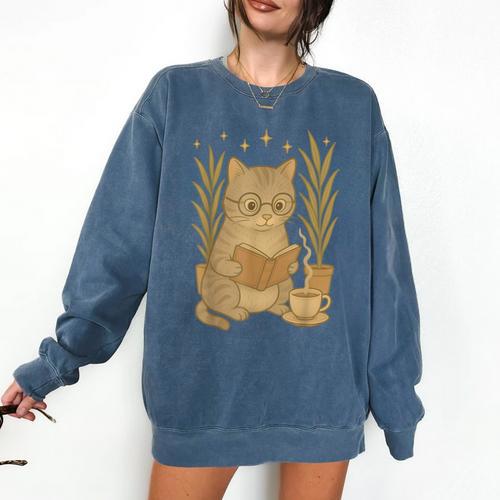 Vintage Cat Reading Book Lover Retro Kitten Cottagecore Comfort Colors Sweatshirt - Bookorys DE