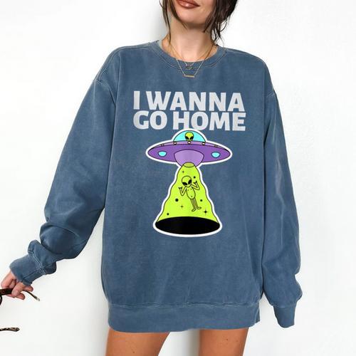 I Wanna Go Home Introvert UFO UAP Flying Saucer Trippy Alien Comfort Colors Sweatshirt - Raresse