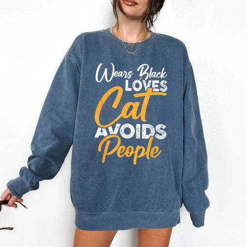 Wears Loves Cats Avoids People I Introvert Comfort Colors Sweatshirt - Raresse