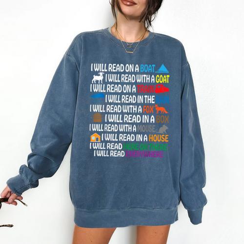 I Will Read Books On A Boat & Everywhere Reading Kids Book Comfort Colors Sweatshirt - Bookorys