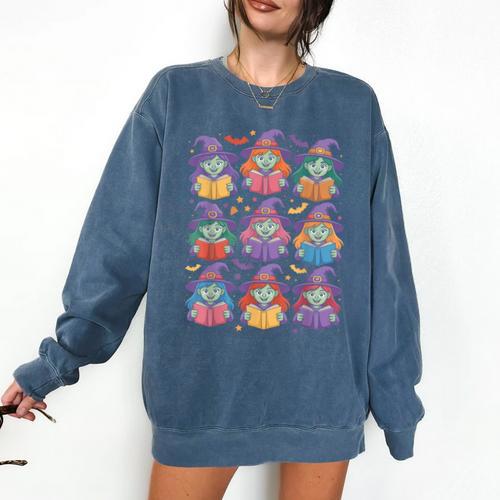 Witches Reading Books Halloween Cute Teens Kids Comfort Colors Sweatshirt - Bookorys DE