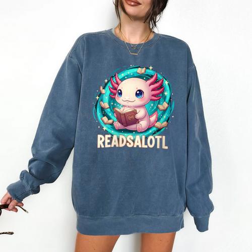 Women's Readsolotl Kawaii Axolotl Reading Book Lover Comfort Colors Sweatshirt - Bookorys