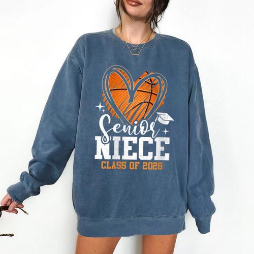 Women's Senior Niece Class Of 2026 Basketball Graduation Heart Comfort Colors Sweatshirt - Best Gift Smart