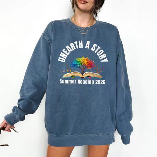 Women's Unearth a Story 2026 Summer Reading Program Tree Book Comfort Colors Sweatshirt - Bookorys