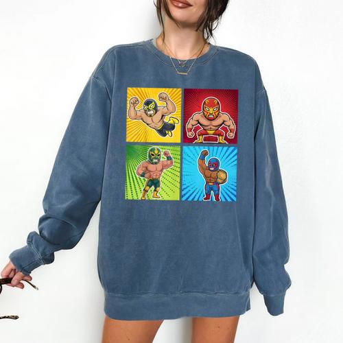Wrestling Comic Book Wrestler Mexican Lucha Libre Mask Comfort Colors Sweatshirt - Bookorys DE