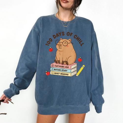 100 Days Of Chill Cute Capybara School Book Lover Comfort Colors Sweatshirt - Bookorys