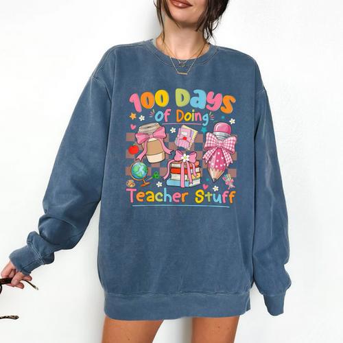 100th Day Of School Teacher 100 Days Coffee Books Comfort Colors Sweatshirt - Bookorys