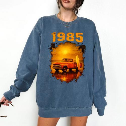 1985 Vintage Sunset Surf Truck Retro Beach Nostalgia Comfort Colors Sweatshirt - Figerry