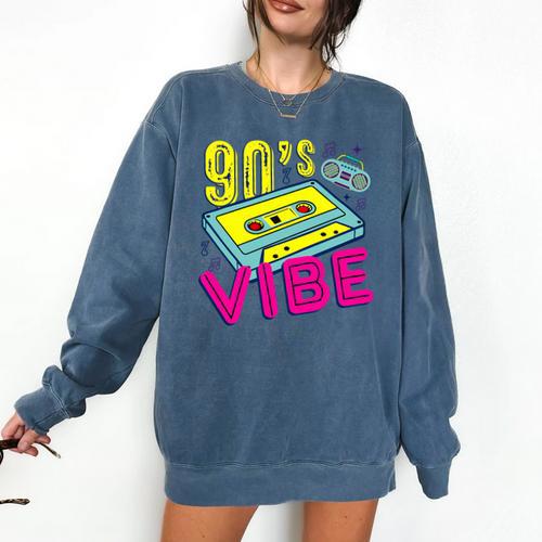 90's Vibe Retro Style Cassette Tape Nostalgia 1990s Party Premium Tri-Blend Comfort Colors Sweatshirt - Figerry