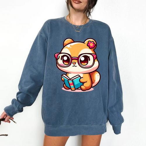 Adorable Book Lover Chipmunk With Reading Glasses Cute Premium Comfort Colors Sweatshirt - Bookorys DE