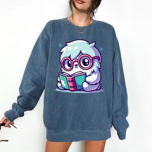 Adorable Book Lover Yeti With Reading Glasses Cute Comfort Colors Sweatshirt - Bookorys