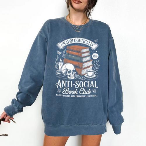 Anti-Social Book Club Reader Books & Coffee Dark Academia Premium Tri-Blend Comfort Colors Sweatshirt - Bookorys