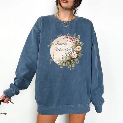 Barely Tolerable Book Lover Bookish Floral Bookworm Comfort Colors Sweatshirt - Bookorys