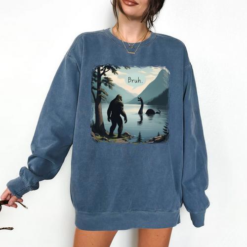 Bigfoot Sasquatch & Loch Ness Monster Introvert Bruh Comfort Colors Sweatshirt - Raresse