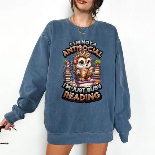 Book Lover Hedgehog Reading Books Introvert Bookworm Comfort Colors Sweatshirt - Raresse