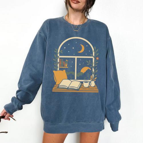 Book Lover Moonlight Reading Scene Night Comfort Colors Sweatshirt - Bookorys CA