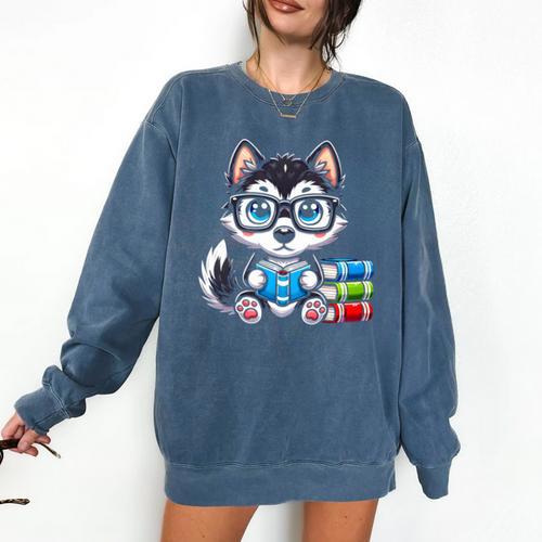 Book Lover Reading Husky Dog Comfort Colors Sweatshirt - Bookorys DE