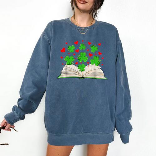 Book With Shamrocks Librarian Saint Patrick's Day Kids Comfort Colors Sweatshirt - Bookorys DE