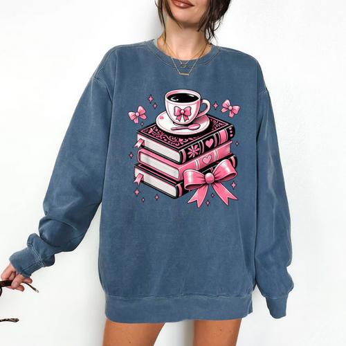 All Booked For Valentine's Teacher Coquette Bow Coffee Book Comfort Colors Sweatshirt - Bookorys CA