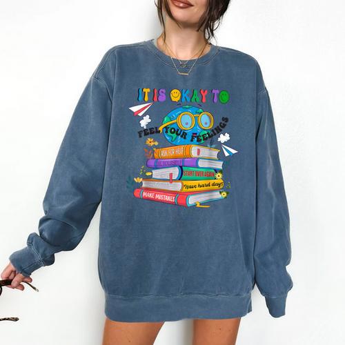 Books It's Okay To Be Kind Yellow Mental Health Day Kids Comfort Colors Sweatshirt - Bookorys CA