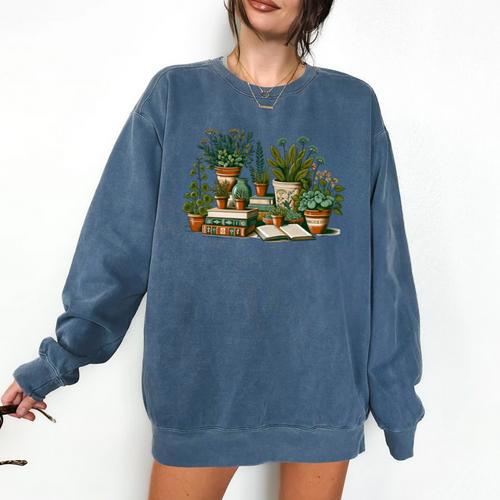 Botanical Garden Plants With Books Comfort Colors Sweatshirt - Bookorys