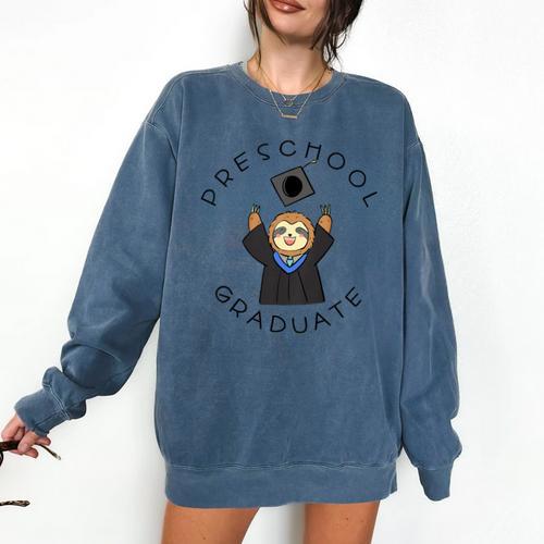 Boys Girls Preschool Graduate Sloth Graduation Cap Comfort Colors Sweatshirt - Best Gift Smart