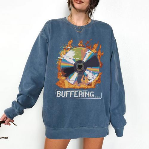 Buffering Glitched CD On Fire 2000s Nostalgia Comfort Colors Sweatshirt - Figerry