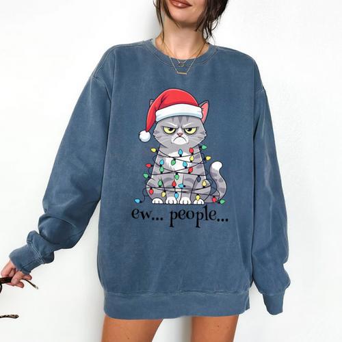 Cat Ew People Adult Humor Introvert Anti-Social Comfort Colors Sweatshirt - Raresse