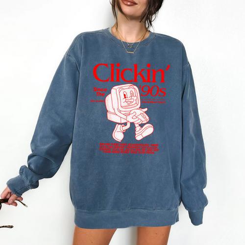 Clickin' Since The 90s Retro Computer Nostalgia Comfort Colors Sweatshirt - Figerry