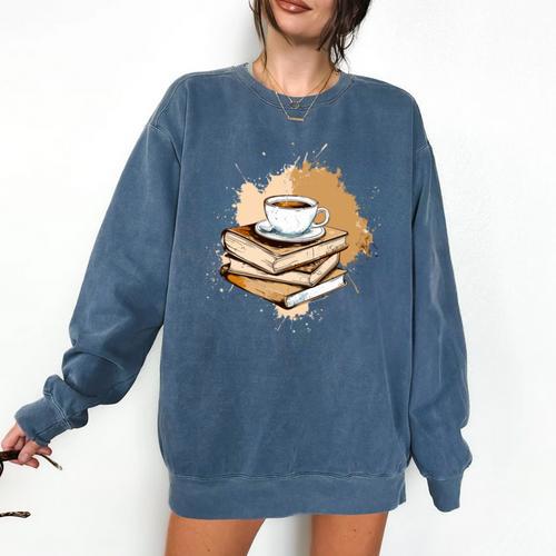 Coffee And Books Adult Books Lover Reading Comfort Colors Sweatshirt - Bookorys