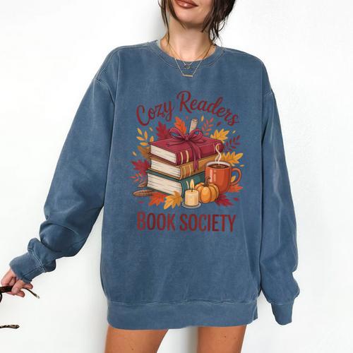Cozy Readers Book Society Fall Autumn Floral Pumpkin Season Comfort Colors Sweatshirt - Bookorys AU